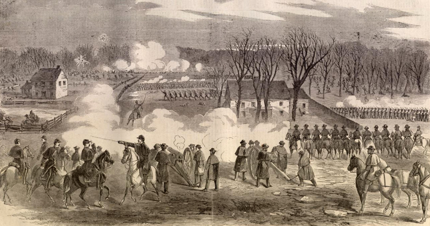 An artist’s sketch of the Battle of Dranesville that was published in Harper’s Weekly in 1862.