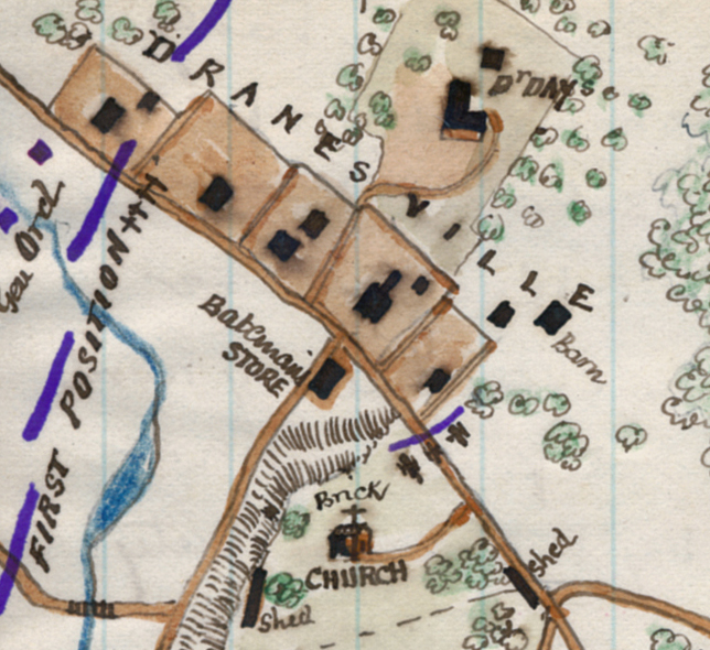 Detail of a map of Fairfax County showing the town of Dranesville.