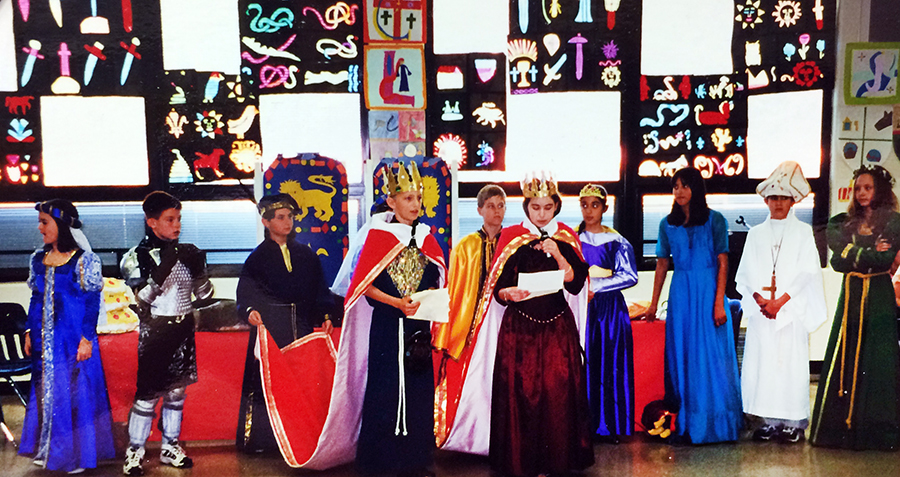 Photograph of students dressed in costumes for the Medieval Feast.